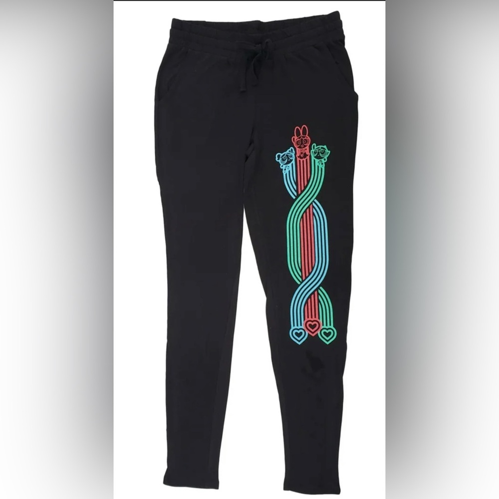Womens Cartoon Network Powerpuff Girls Black Cotton Sleep Pant Pajama Bottoms